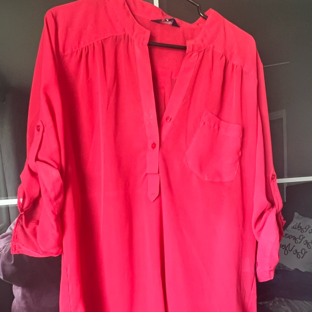 Reitmans Crepe Johnny Collar Button Down Blouse